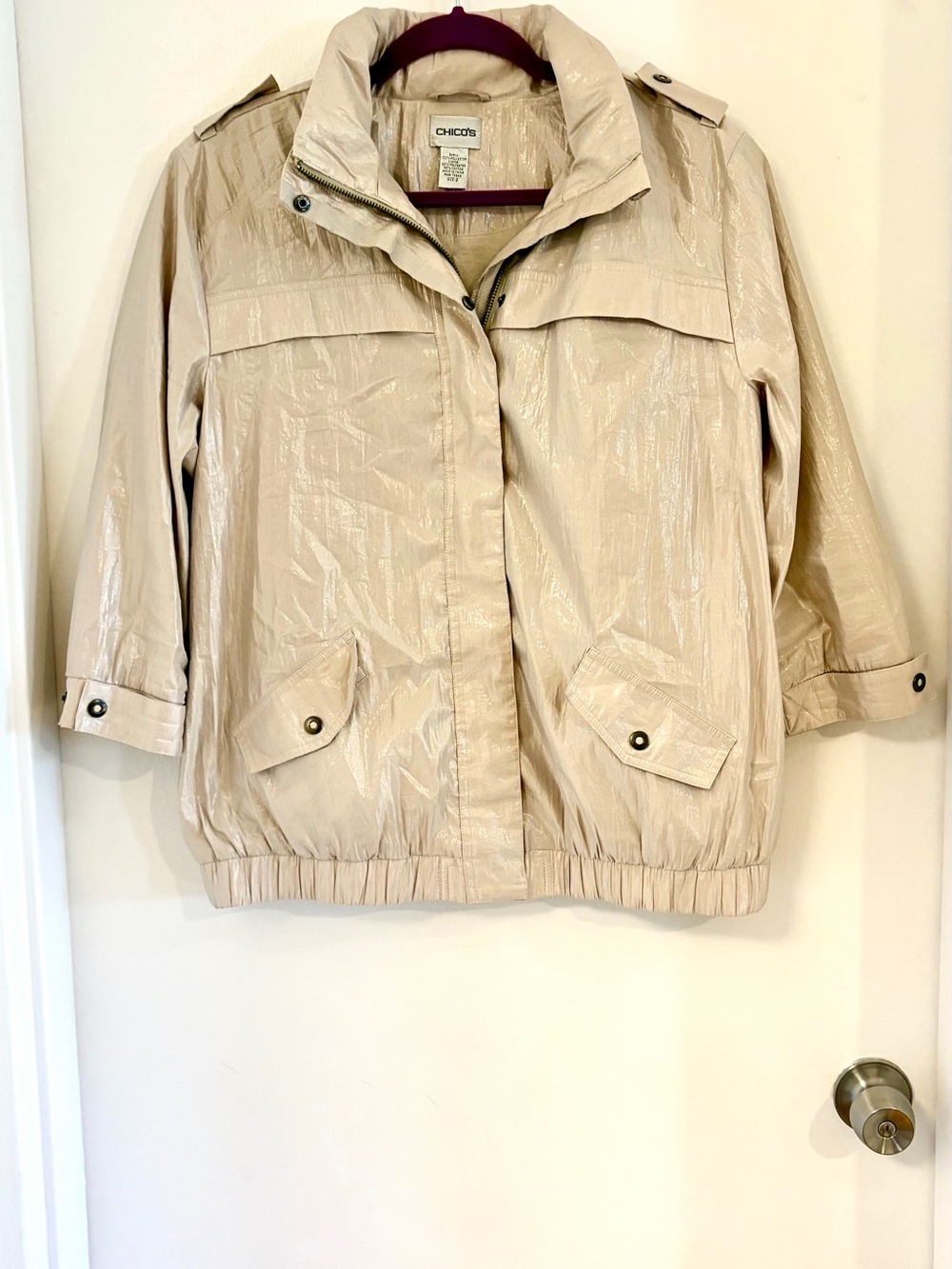 Chico's Shimmery Gold Packable Utility Jacket Size 2